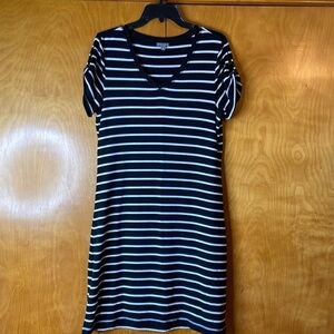 TALBOTS Black With White Stripes Midi Super Soft Shirt Dress. Size MP